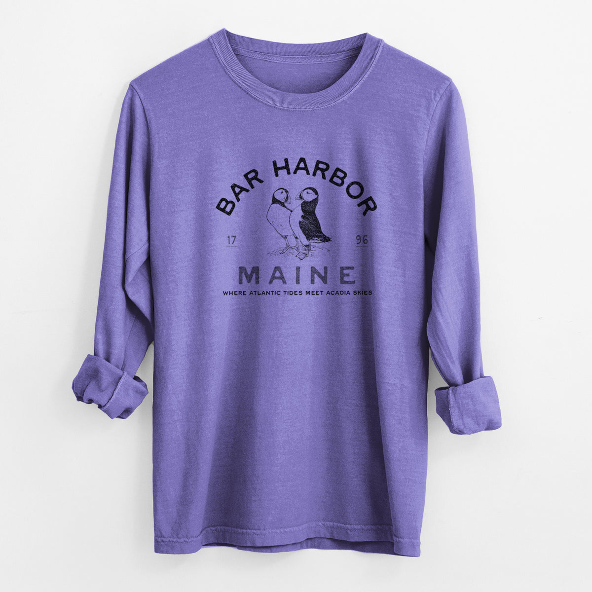 Bar Harbor Maine - Atlantic Puffins - Unisex Comfort Colors 100% Cotton Long Sleeve