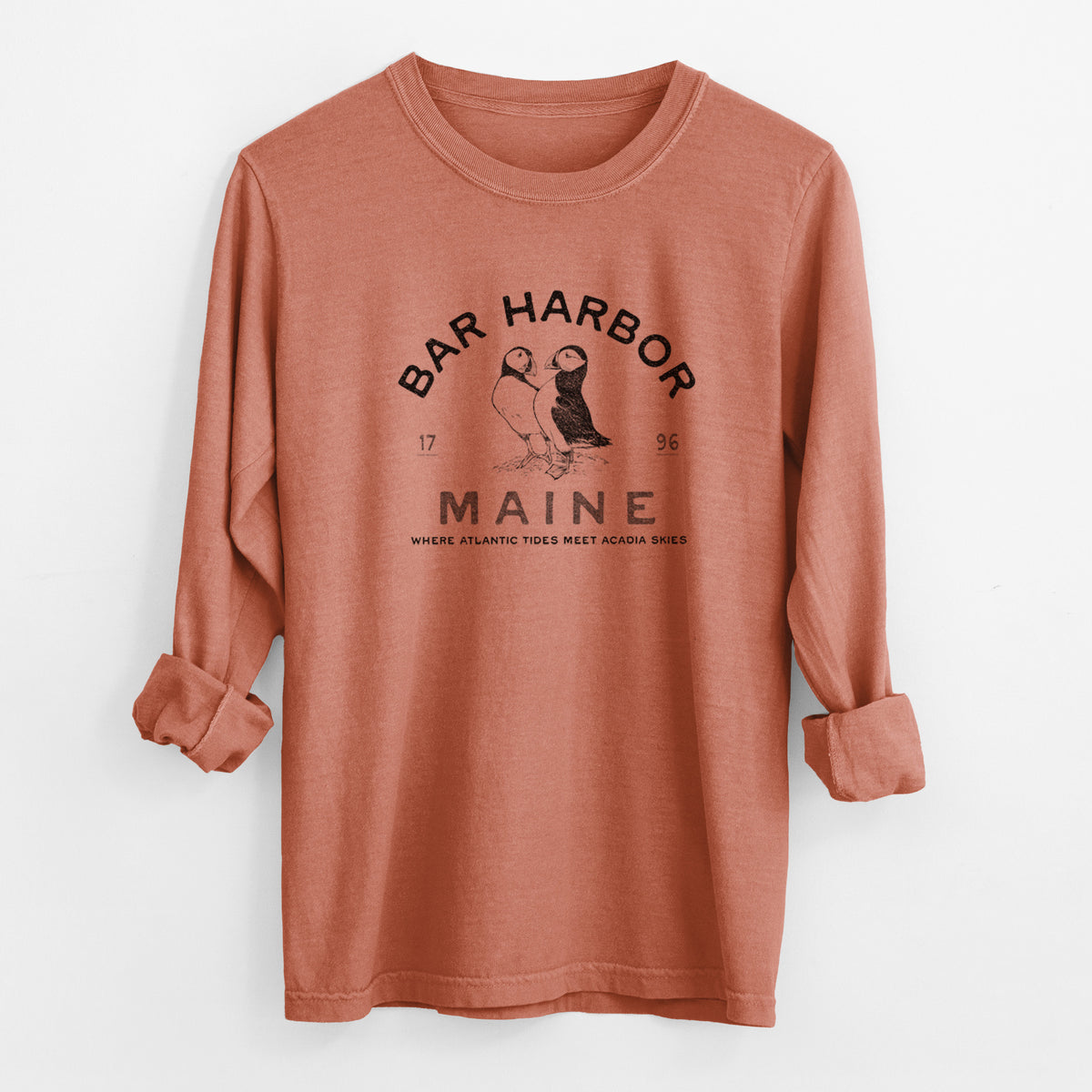Bar Harbor Maine - Atlantic Puffins - Unisex Comfort Colors 100% Cotton Long Sleeve