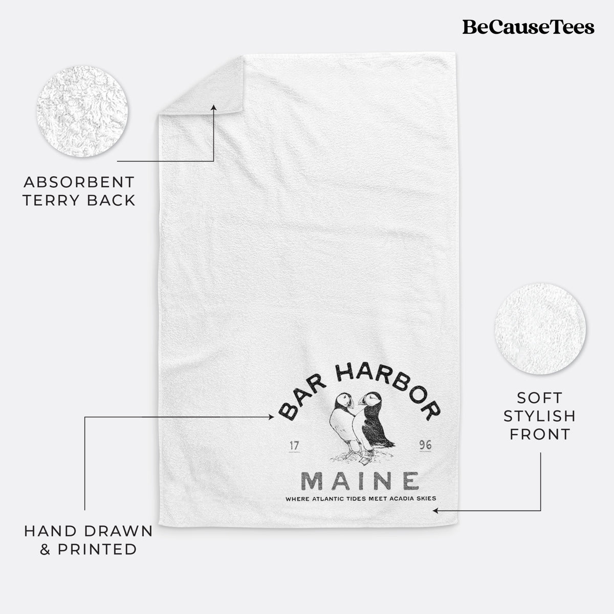 Bar Harbor Maine - Atlantic Puffins Premium Decorative Hand Towel
