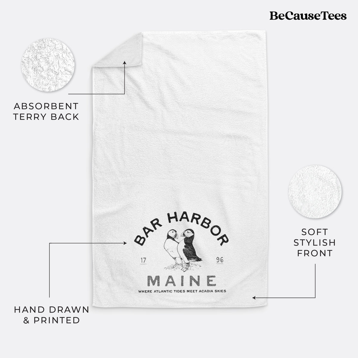 Bar Harbor Maine - Atlantic Puffins Premium Decorative Hand Towel