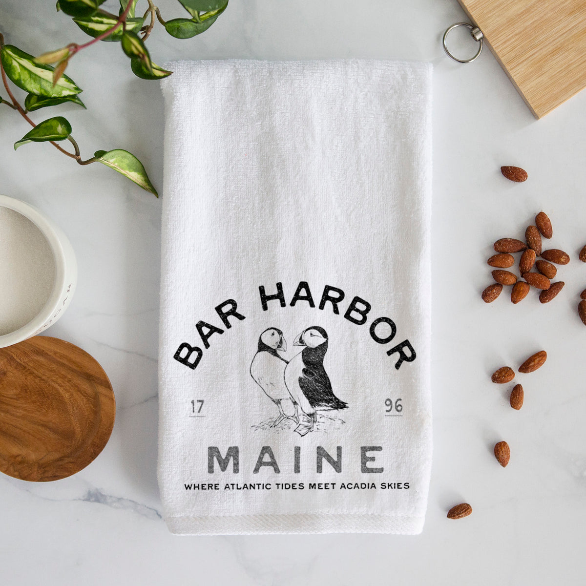 Bar Harbor Maine - Atlantic Puffins Premium Decorative Hand Towel