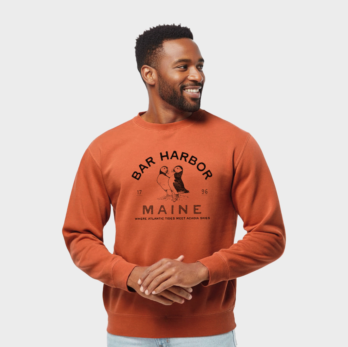 Bar Harbor Maine - Atlantic Puffins - Unisex Pigment Dyed Crew Sweatshirt