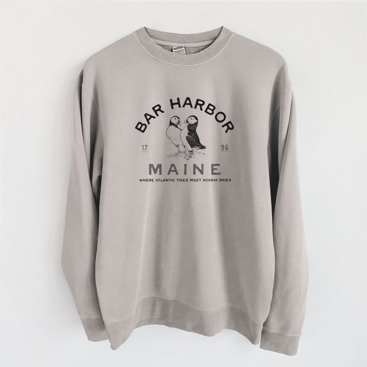 Bar Harbor Maine - Atlantic Puffins - Unisex Pigment Dyed Crew Sweatshirt