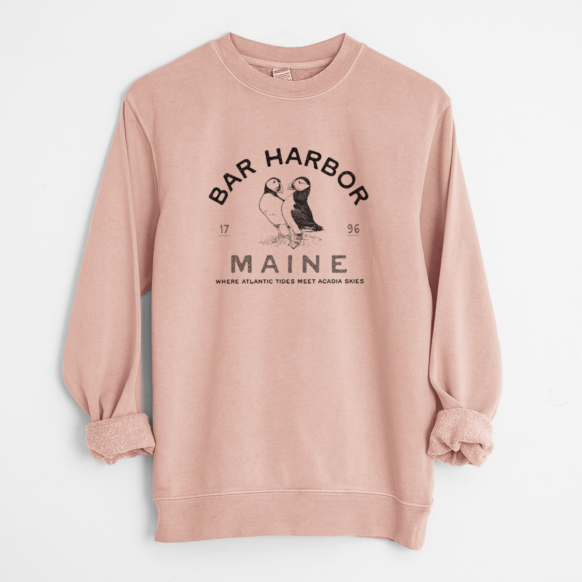 Bar Harbor Maine - Atlantic Puffins - Unisex Pigment Dyed Crew Sweatshirt