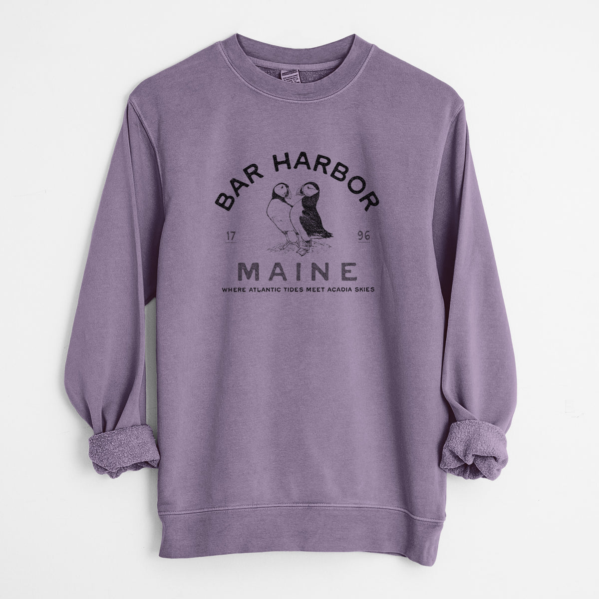 Bar Harbor Maine - Atlantic Puffins - Unisex Pigment Dyed Crew Sweatshirt