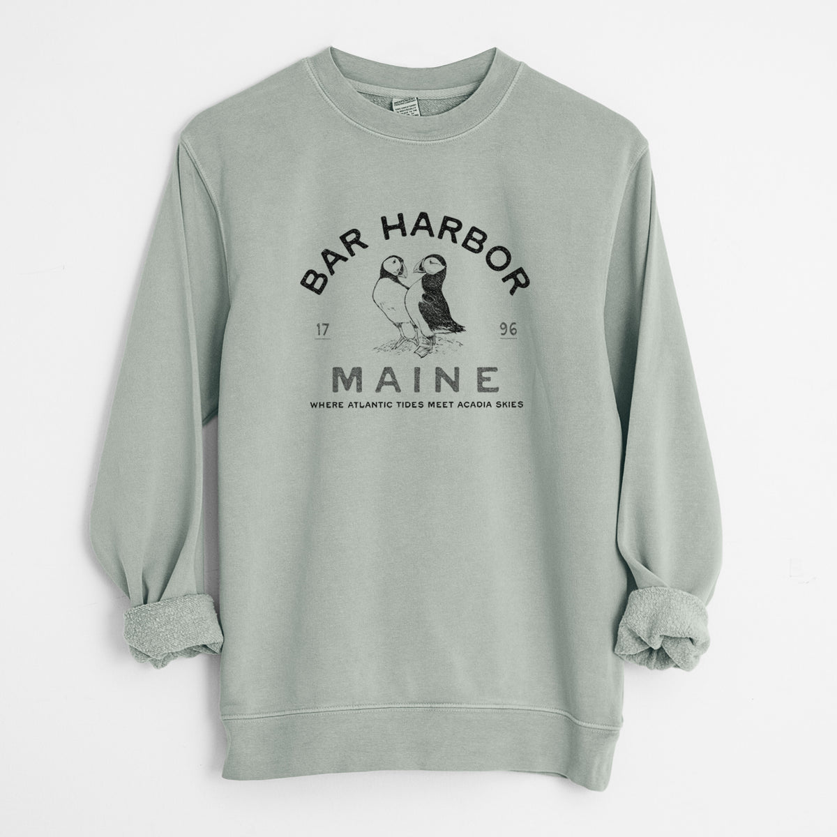 Bar Harbor Maine - Atlantic Puffins - Unisex Pigment Dyed Crew Sweatshirt