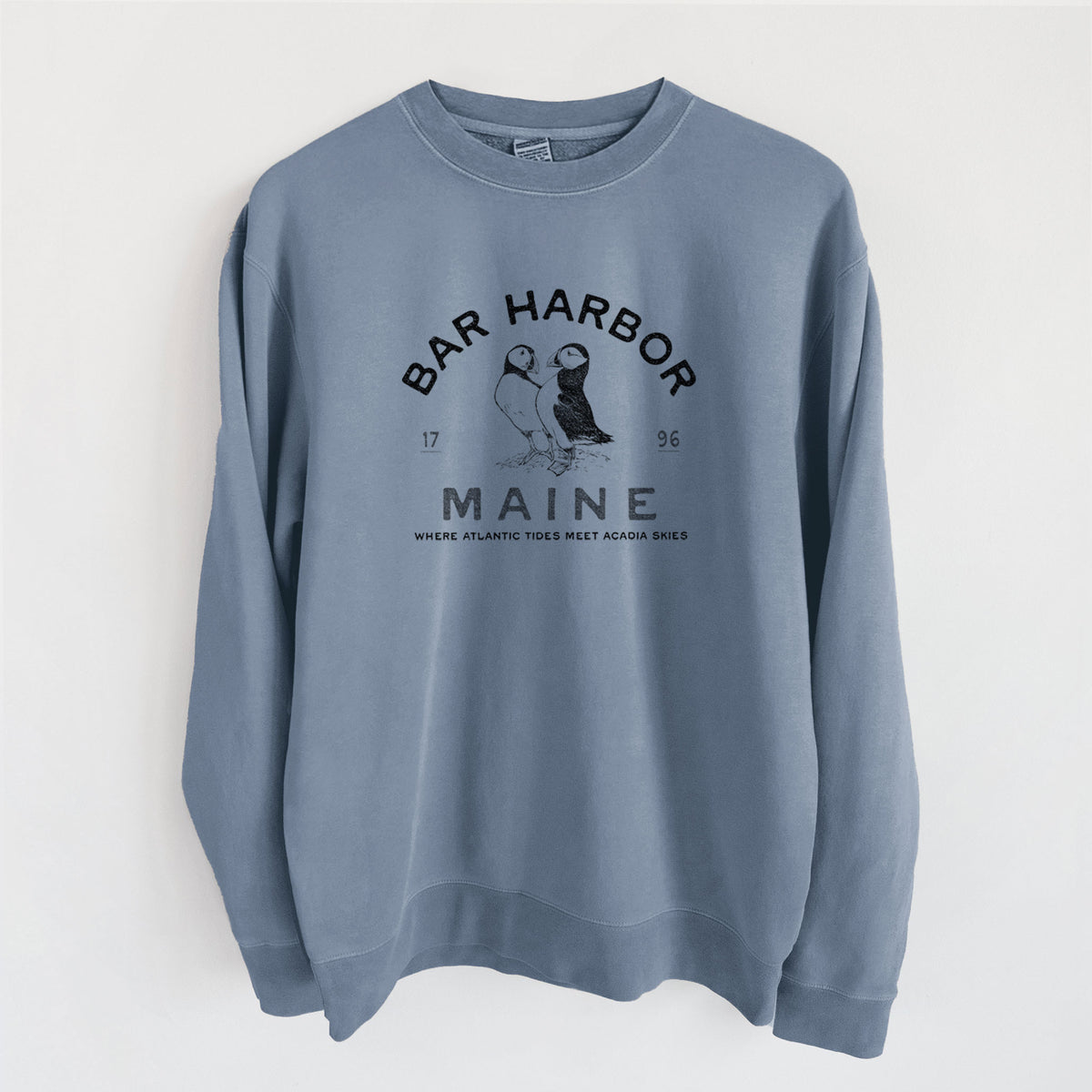 Bar Harbor Maine - Atlantic Puffins - Unisex Pigment Dyed Crew Sweatshirt