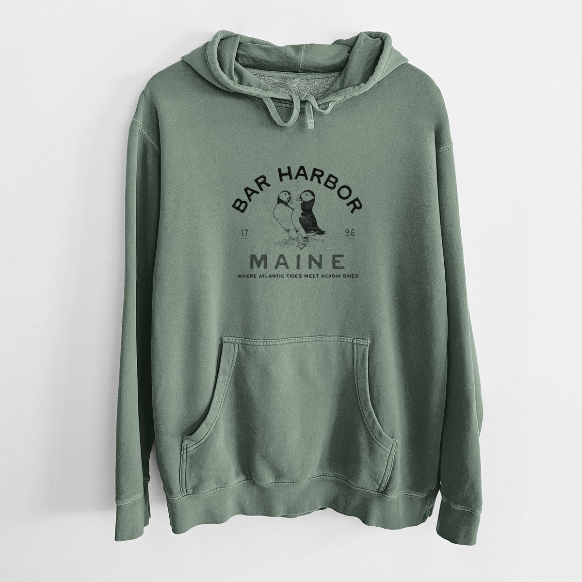 Bar Harbor Maine - Atlantic Puffins - Unisex Pigment Dyed Hoodie
