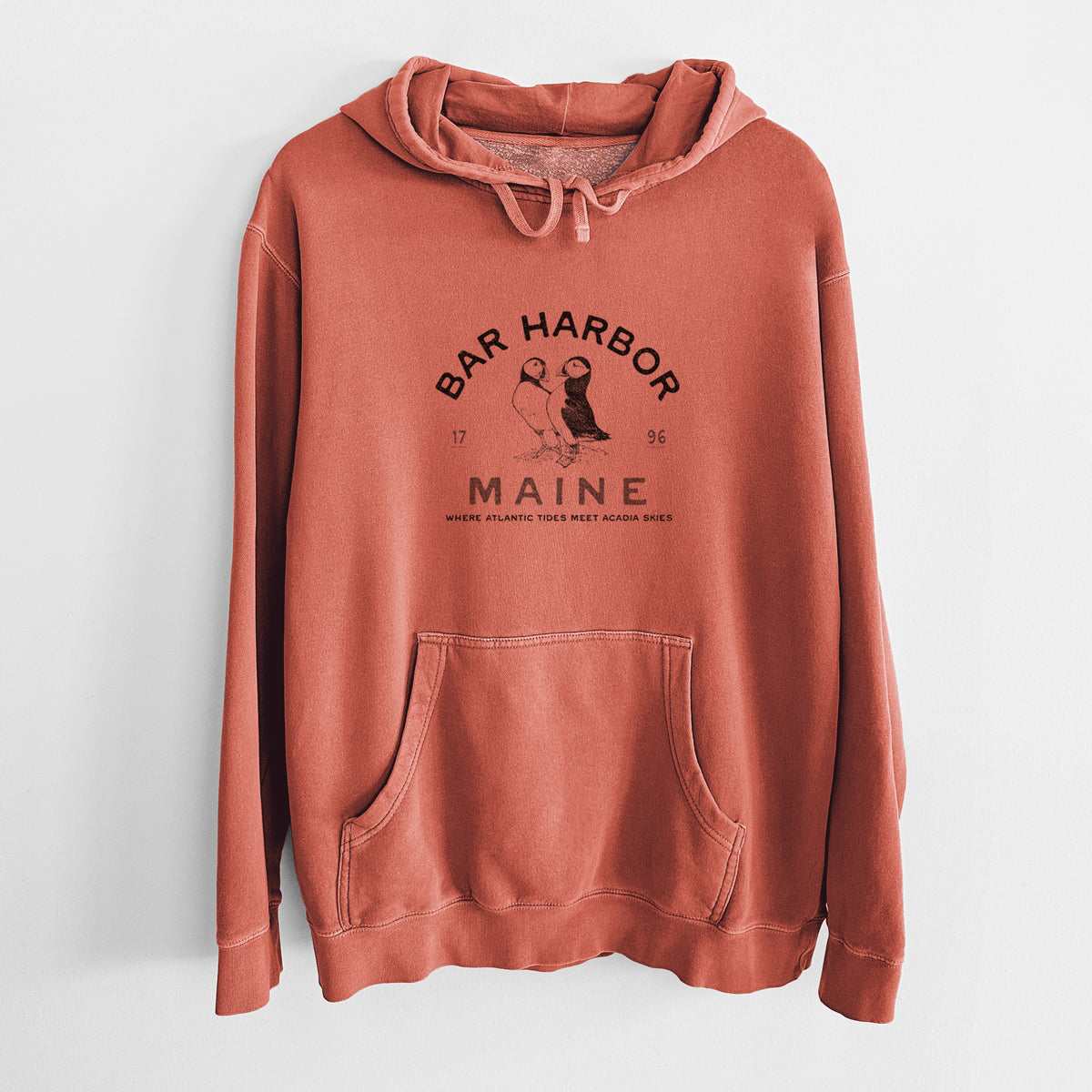 Bar Harbor Maine - Atlantic Puffins - Unisex Pigment Dyed Hoodie