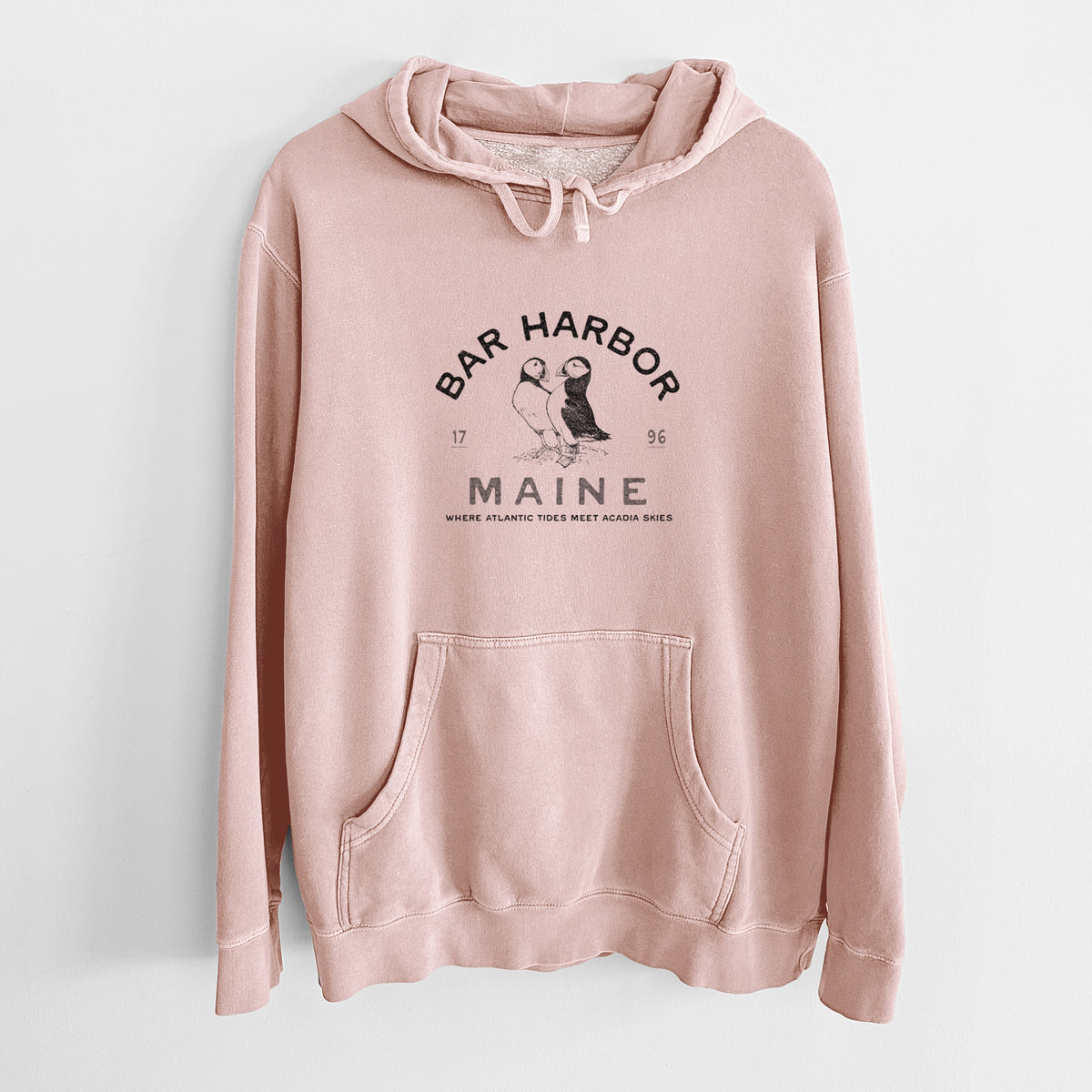 Bar Harbor Maine - Atlantic Puffins - Unisex Pigment Dyed Hoodie