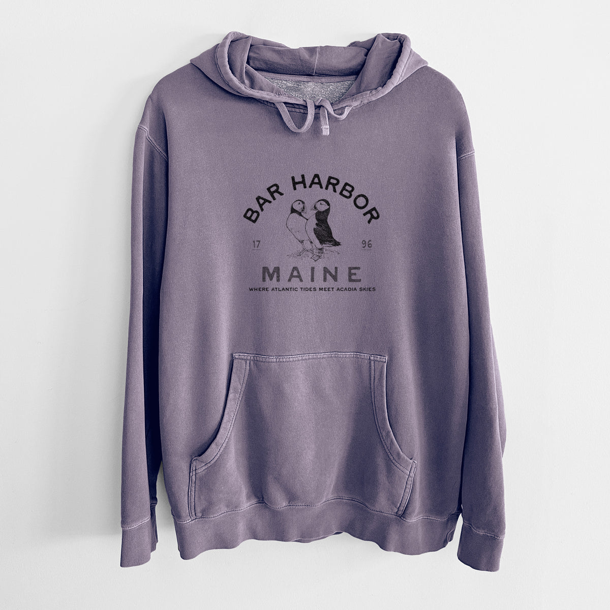 Bar Harbor Maine - Atlantic Puffins - Unisex Pigment Dyed Hoodie