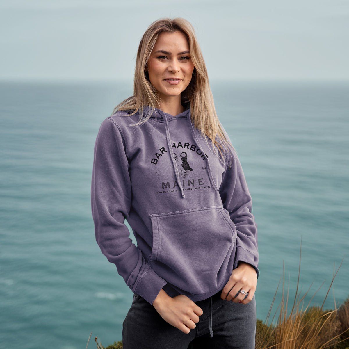 Bar Harbor Maine - Atlantic Puffins - Unisex Pigment Dyed Hoodie
