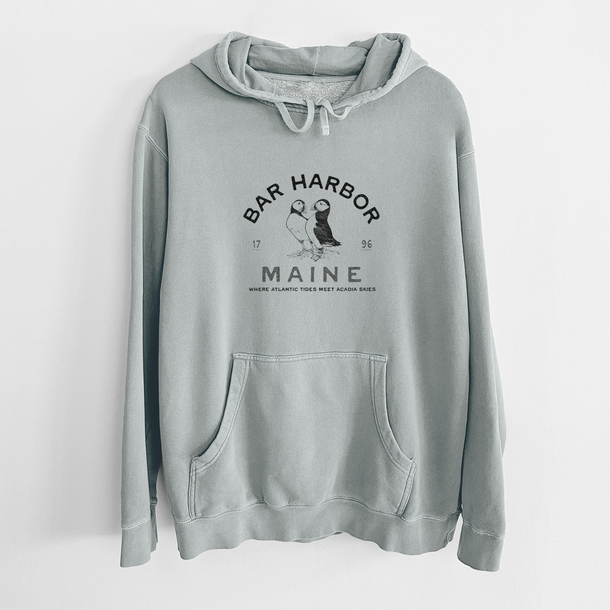Bar Harbor Maine - Atlantic Puffins - Unisex Pigment Dyed Hoodie