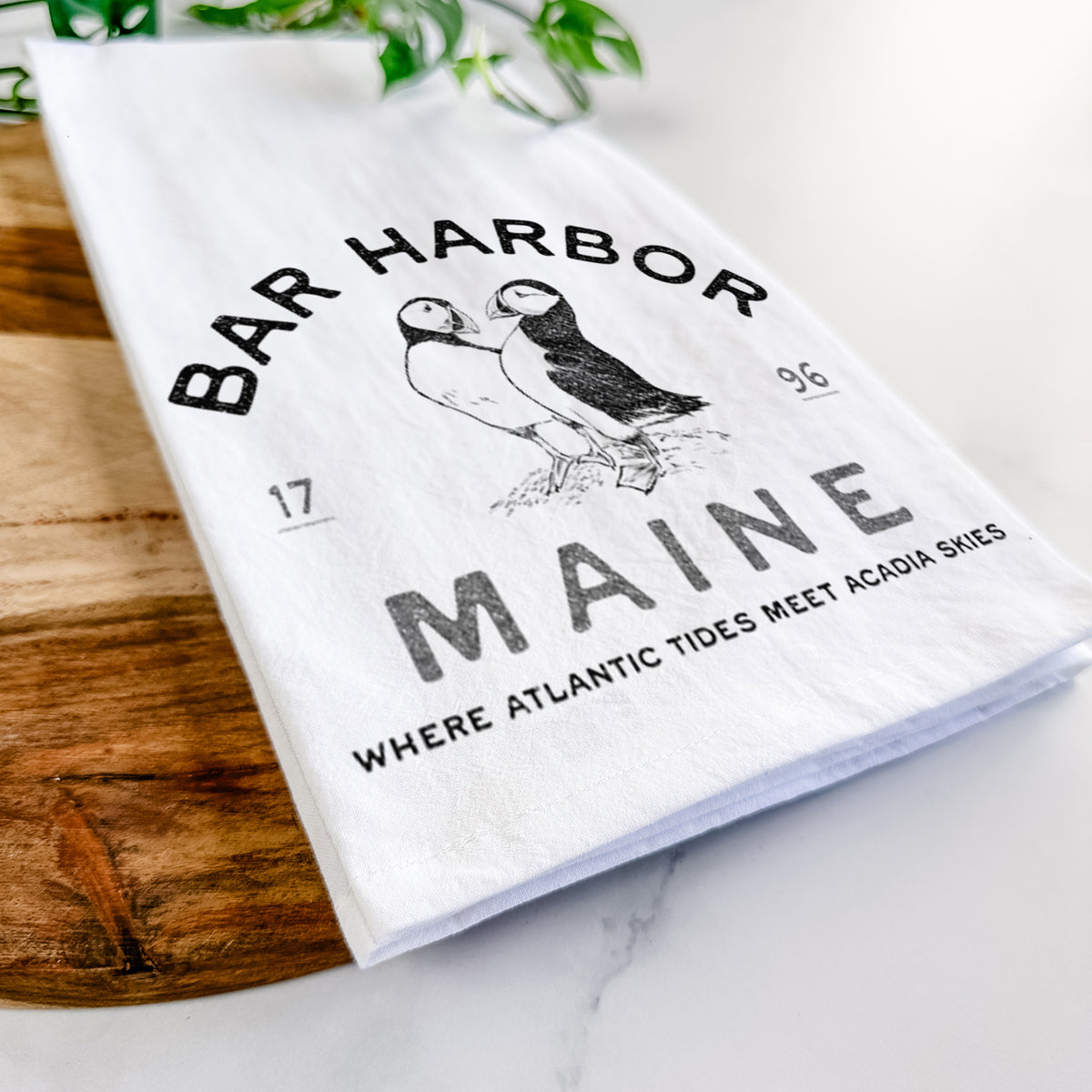 Bar Harbor Maine - Atlantic Puffins Tea Towel