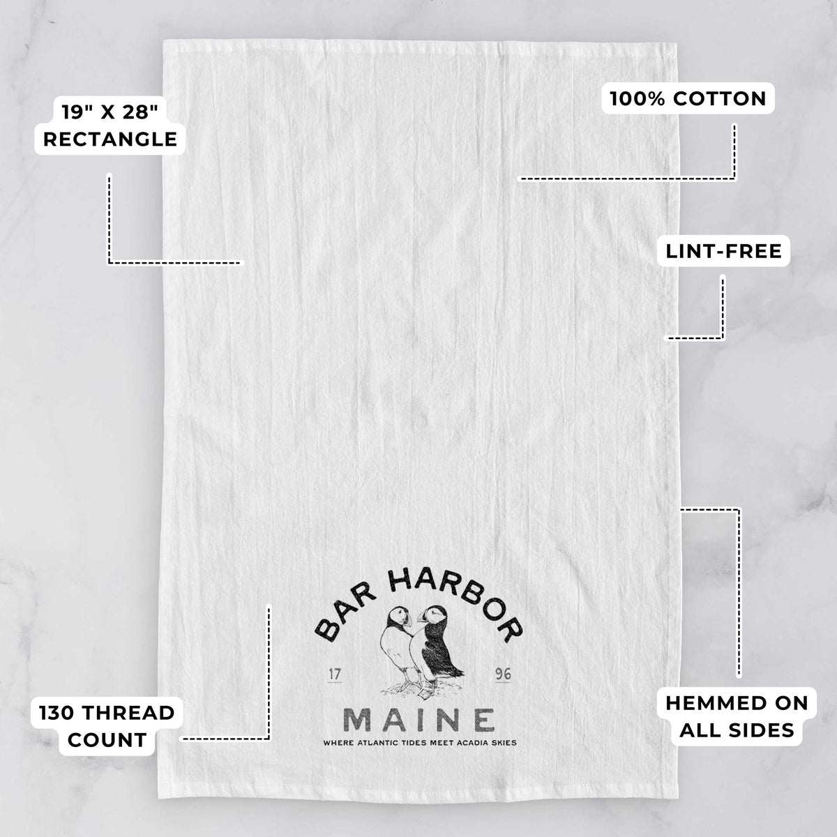 Bar Harbor Maine - Atlantic Puffins Tea Towel