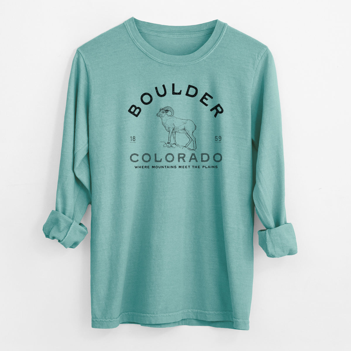 Boulder Colorado Bighorn - Men&#39;s Heavyweight 100% Cotton Long Sleeve