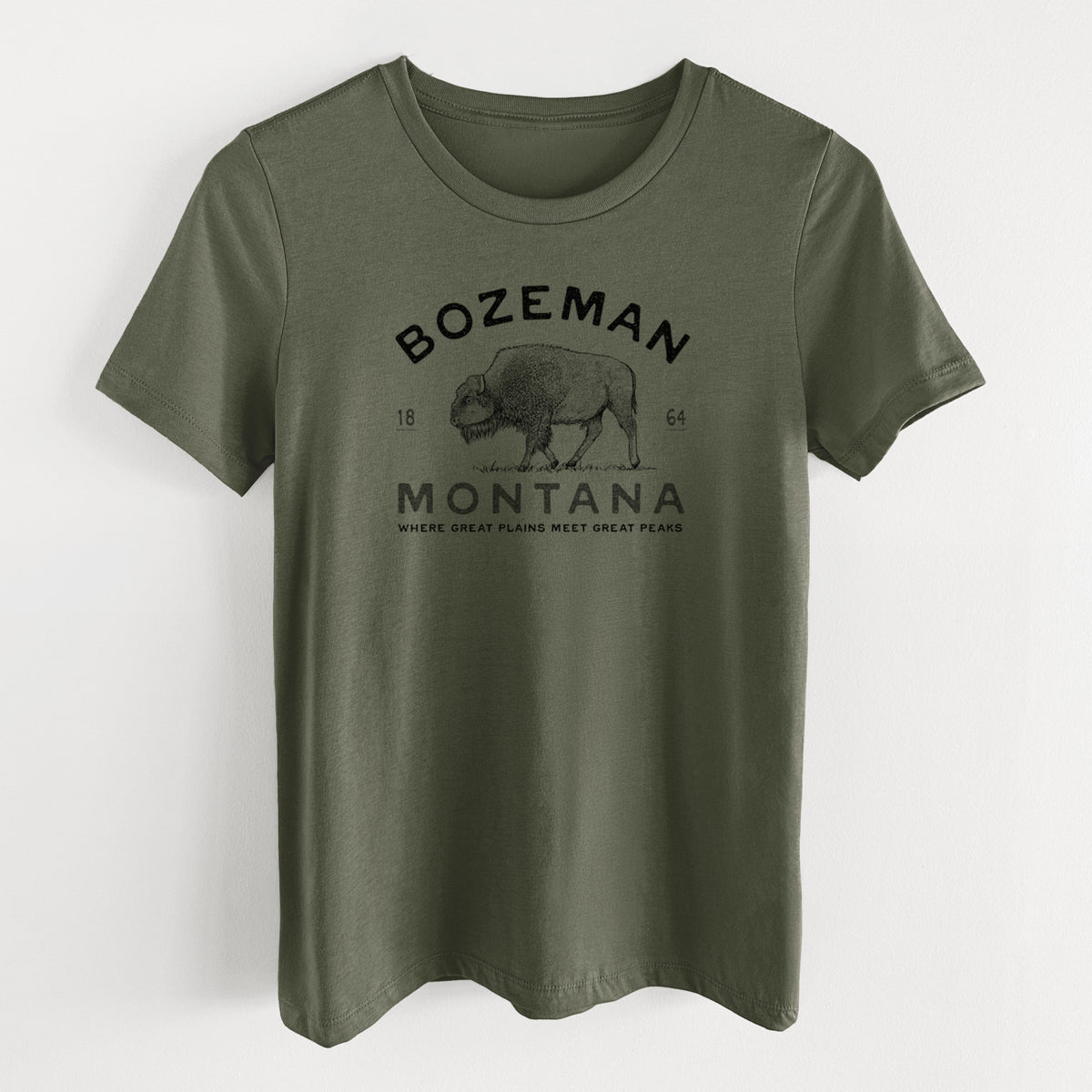 Bozeman Montana Bison - Women&#39;s Lightweight Relaxed Fit 100% Cotton Crewneck