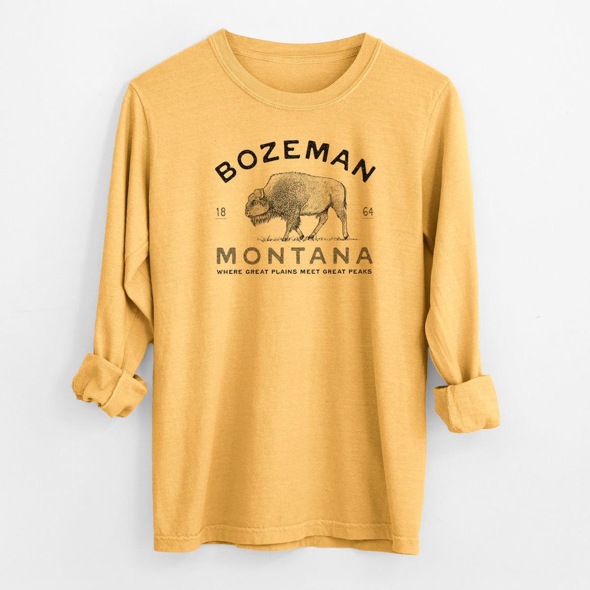 Bozeman Montana Bison - Men&#39;s Heavyweight 100% Cotton Long Sleeve