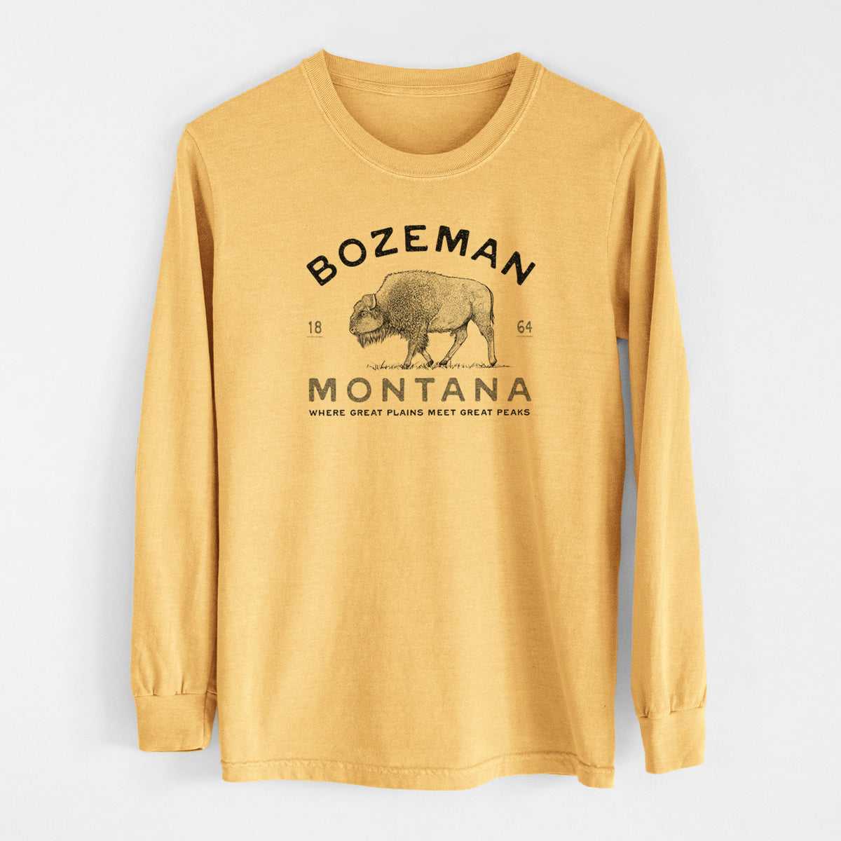 Bozeman Montana Bison - Men&#39;s Heavyweight 100% Cotton Long Sleeve