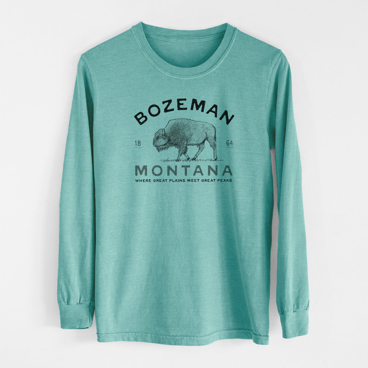 Bozeman Montana Bison - Men&#39;s Heavyweight 100% Cotton Long Sleeve