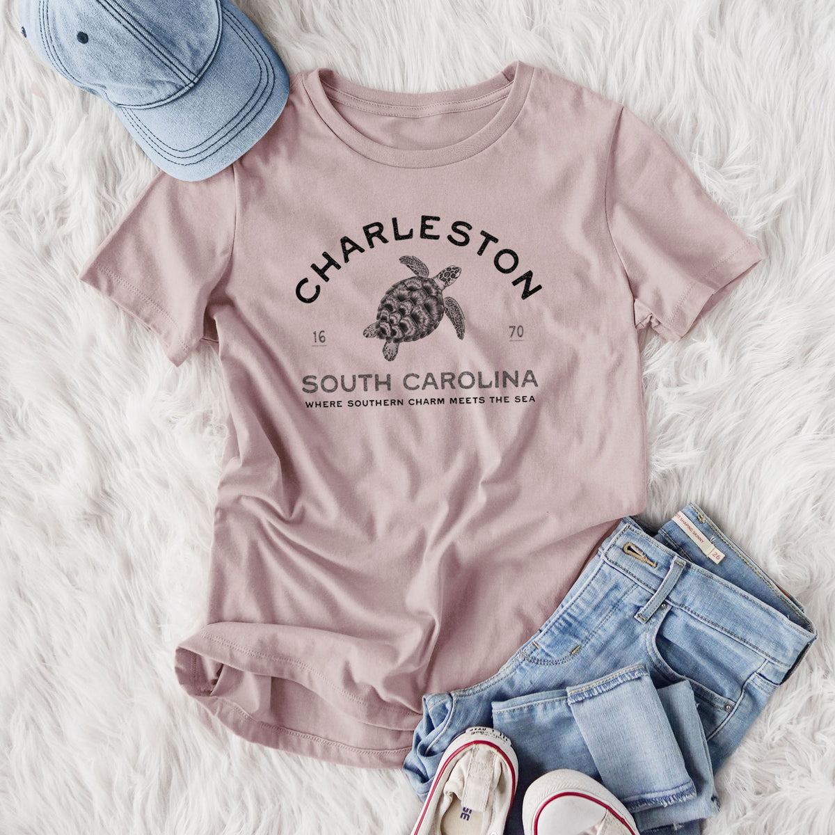 Charleston South Carolina - Loggerhead Sea Turtle - Women's Lightweight Relaxed Fit 100% Cotton Crewneck