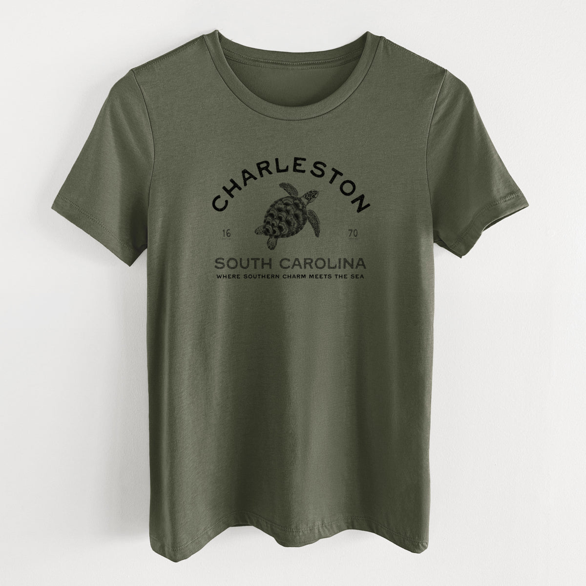 Charleston South Carolina - Loggerhead Sea Turtle - Women's Lightweight Relaxed Fit 100% Cotton Crewneck