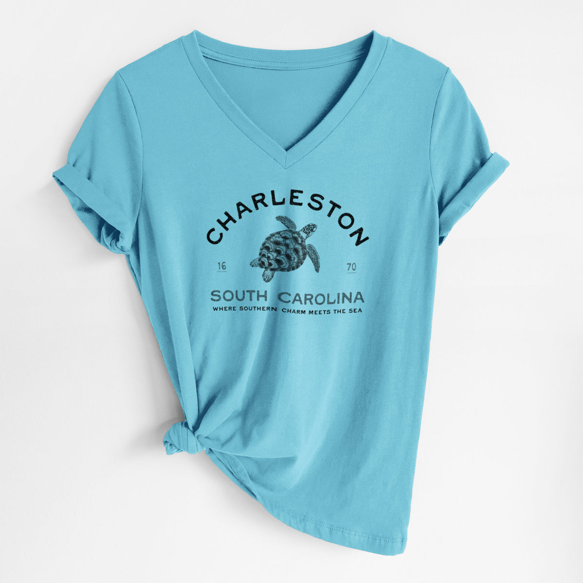 Charleston South Carolina - Loggerhead Sea Turtle - Women's Lightweight Relaxed Fit 100% Cotton V-neck