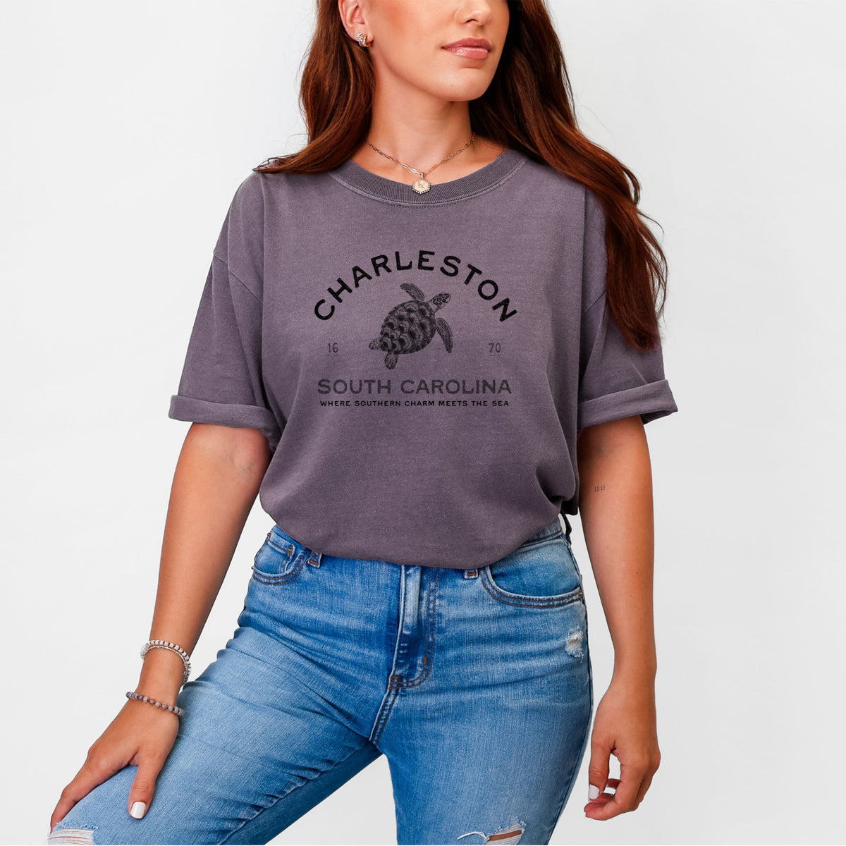 Charleston South Carolina - Loggerhead Sea Turtle - Unisex Comfort Colors Garment-Dyed Heavyweight T-shirt