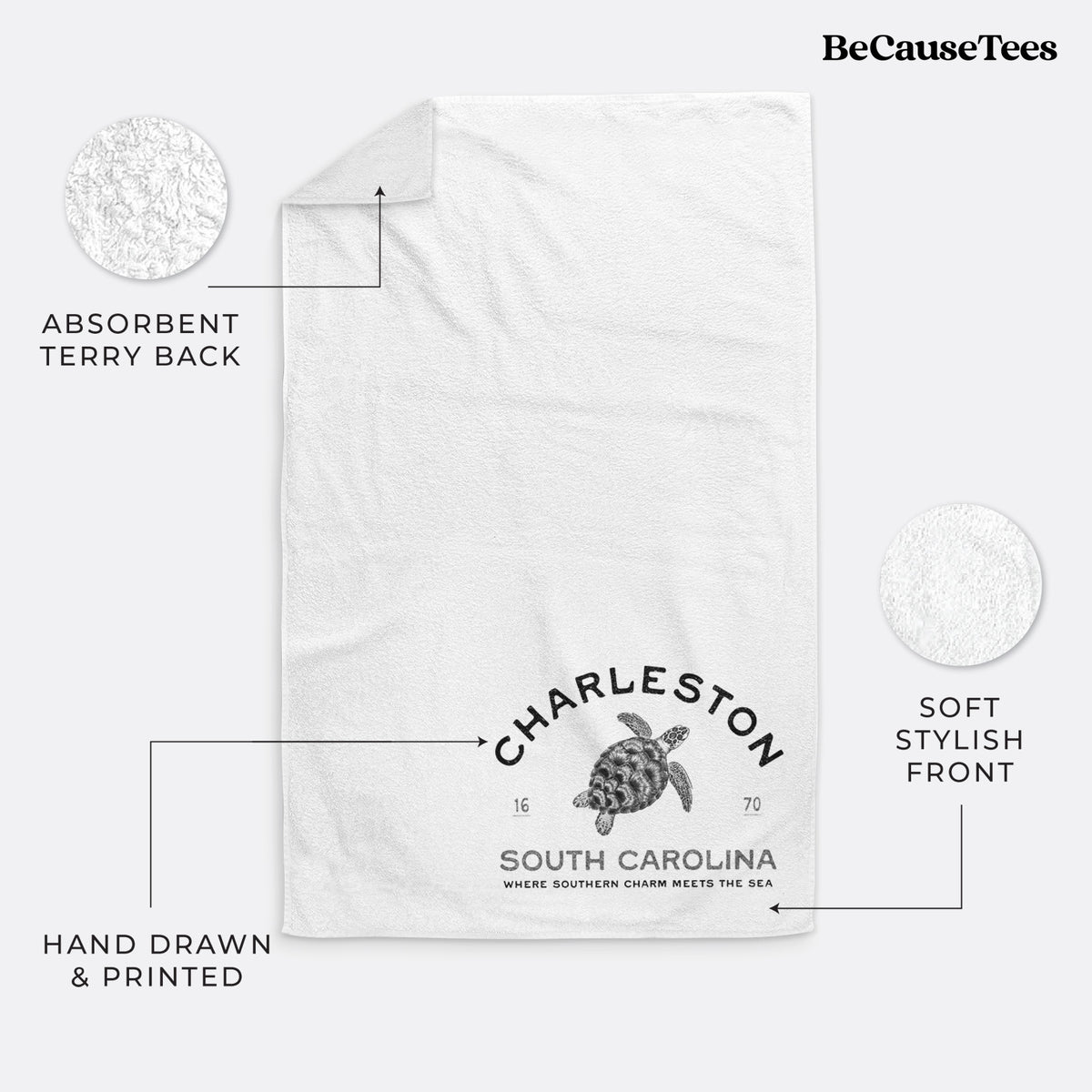 Charleston South Carolina - Loggerhead Sea Turtle Premium Decorative Hand Towel