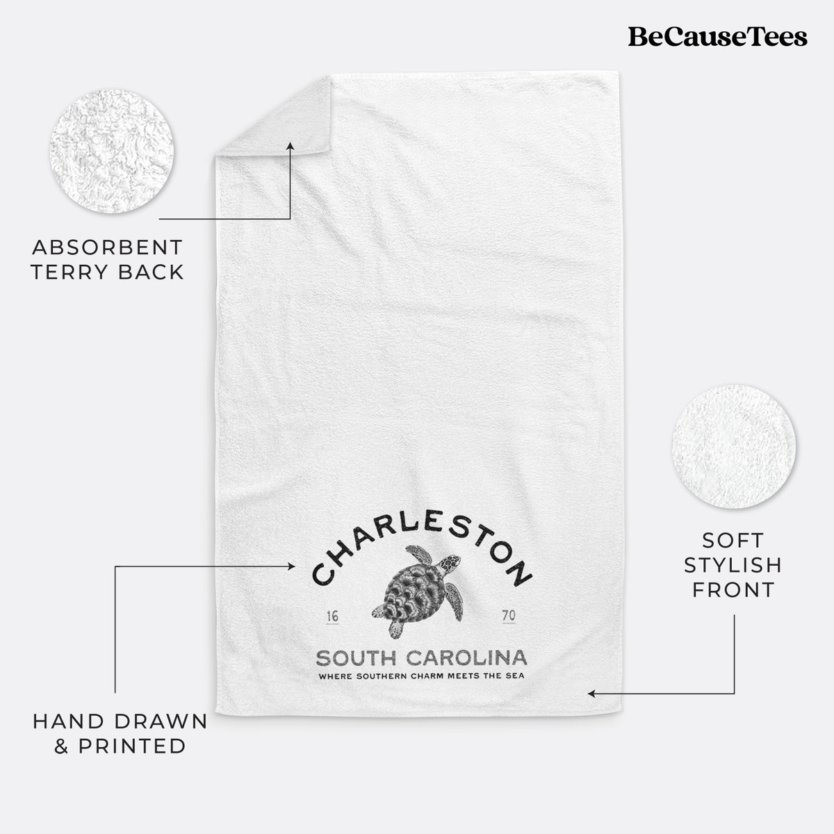 Charleston South Carolina - Loggerhead Sea Turtle Premium Decorative Hand Towel