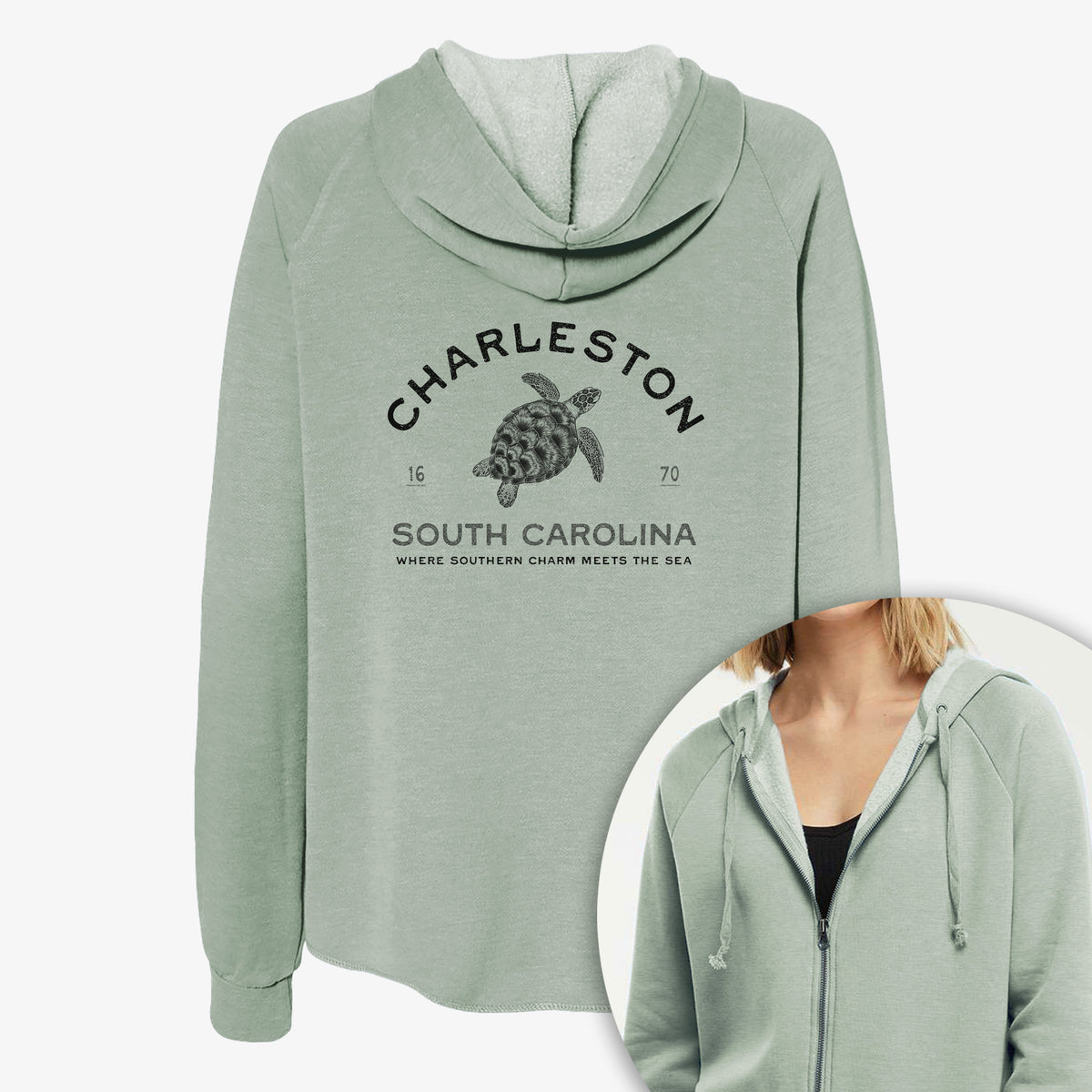 Charleston South Carolina - Loggerhead Sea Turtle - Women's Cali Wave Zip-Up Sweatshirt