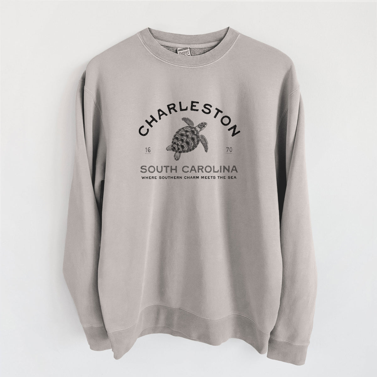 Charleston South Carolina - Loggerhead Sea Turtle - Unisex Pigment Dyed Crew Sweatshirt