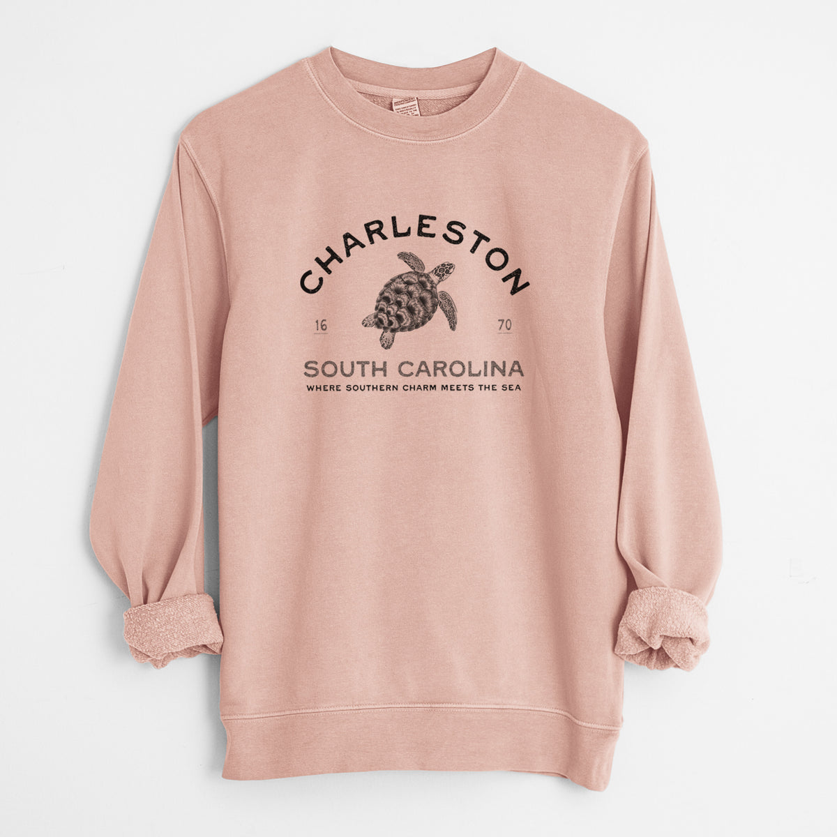 Charleston South Carolina - Loggerhead Sea Turtle - Unisex Pigment Dyed Crew Sweatshirt