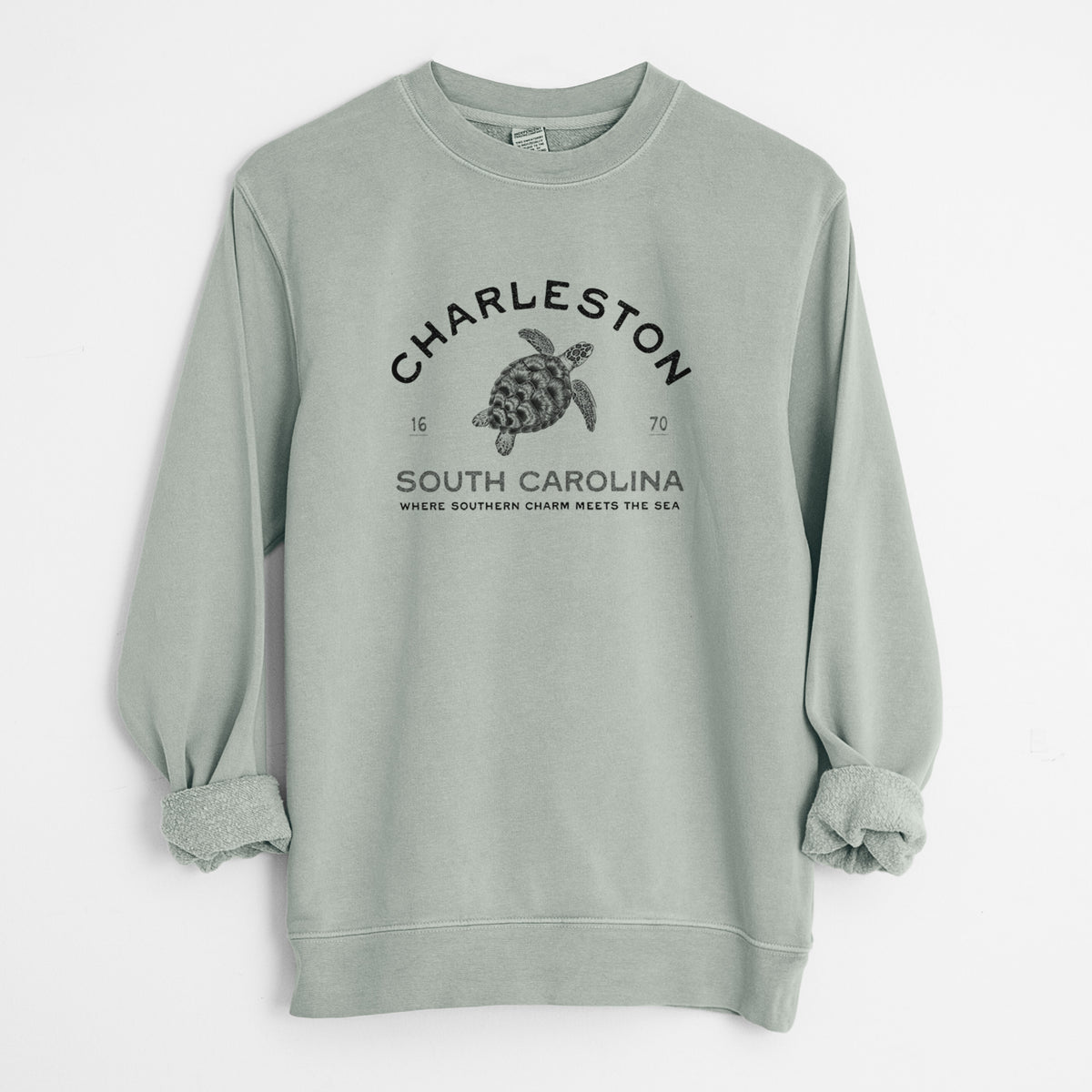 Charleston South Carolina - Loggerhead Sea Turtle - Unisex Pigment Dyed Crew Sweatshirt