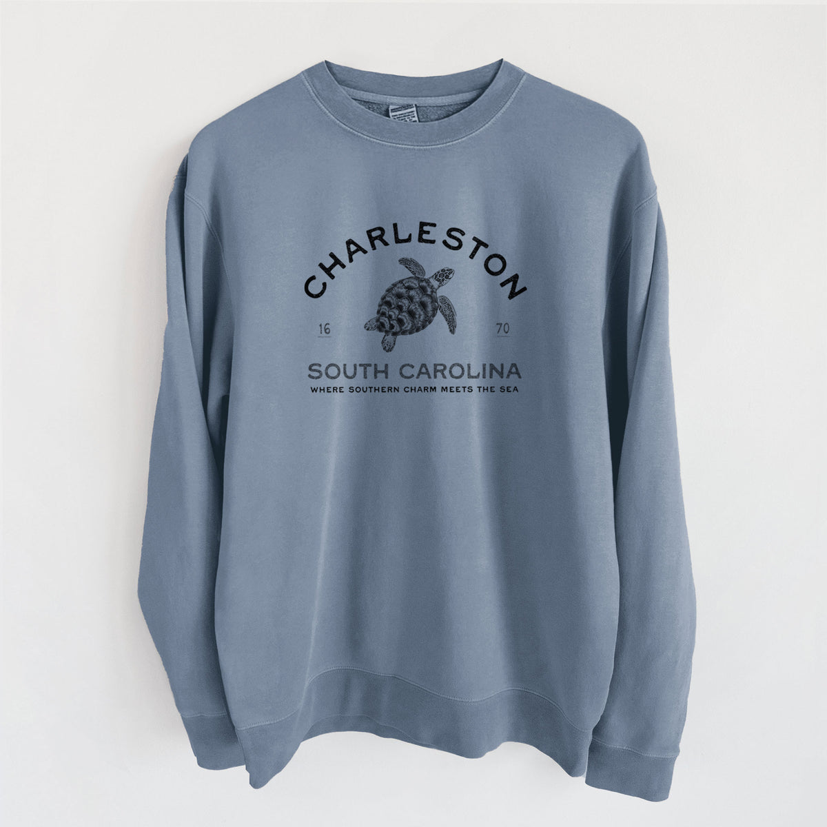 Charleston South Carolina - Loggerhead Sea Turtle - Unisex Pigment Dyed Crew Sweatshirt