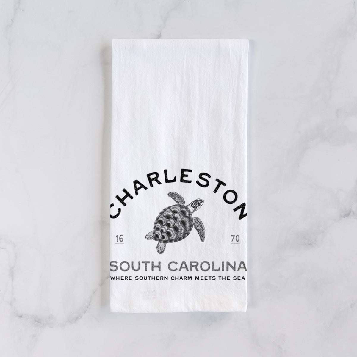 Charleston South Carolina - Loggerhead Sea Turtle Tea Towel