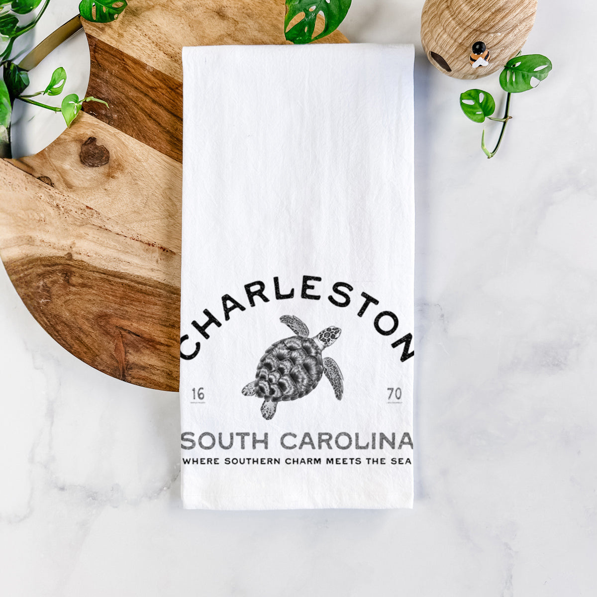 Charleston South Carolina - Loggerhead Sea Turtle Tea Towel