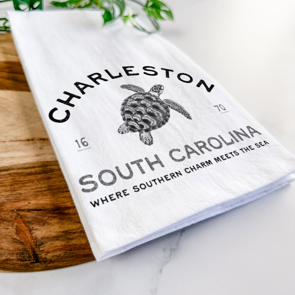 Charleston South Carolina - Loggerhead Sea Turtle Tea Towel