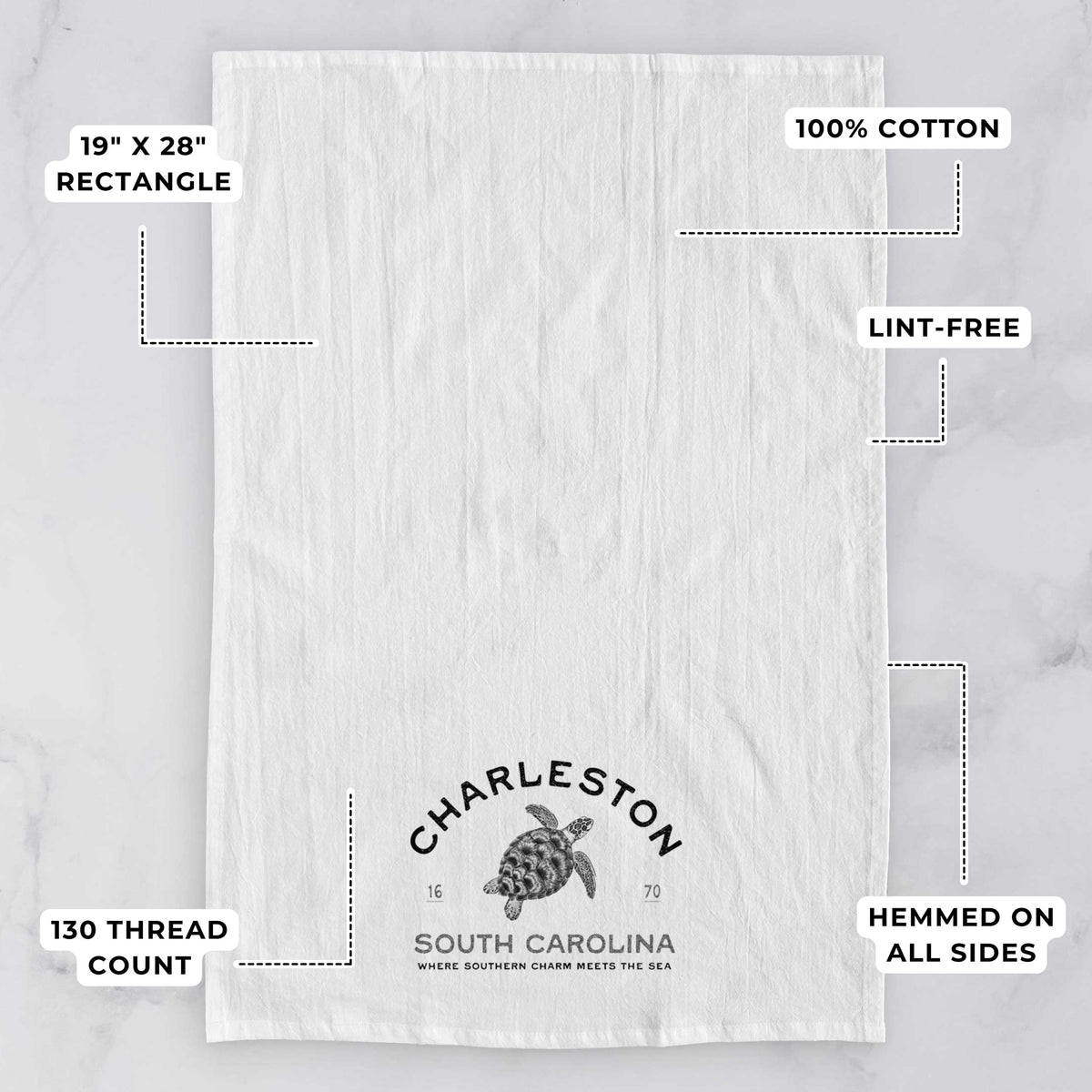 Charleston South Carolina - Loggerhead Sea Turtle Tea Towel