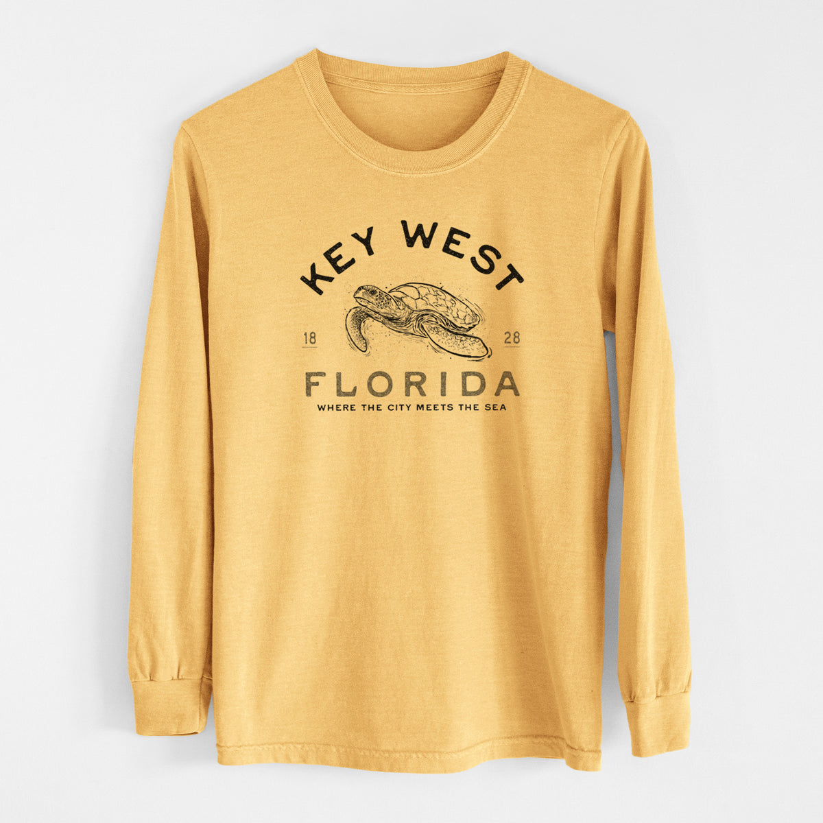 Key West Florida Sea Turtle - Men&#39;s Heavyweight 100% Cotton Long Sleeve