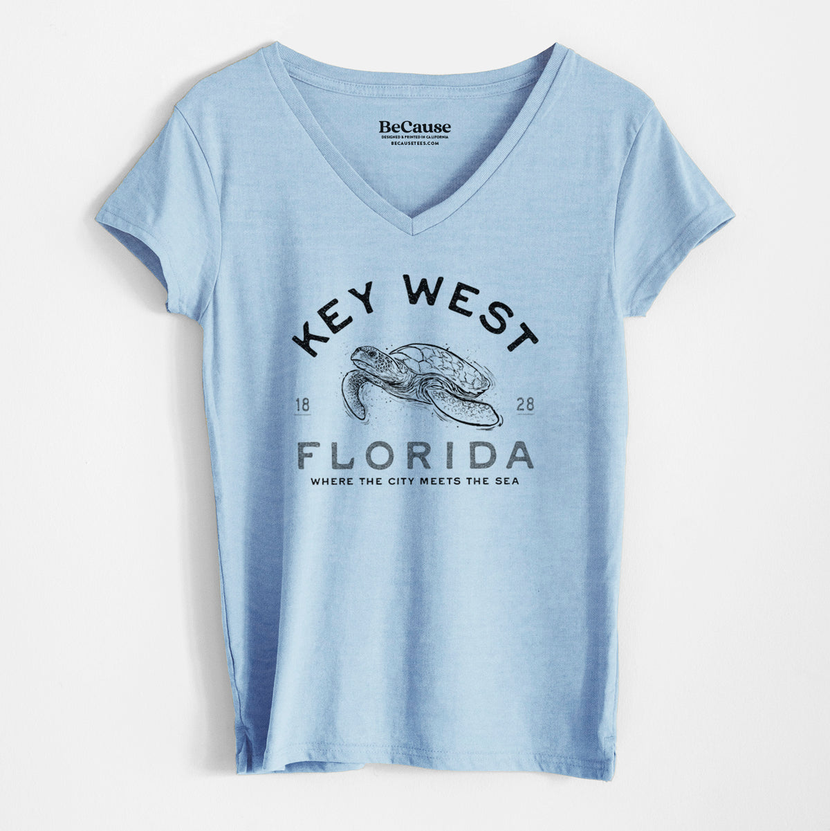 Key West Florida Sea Turtle - Women&#39;s 100% Recycled V-neck