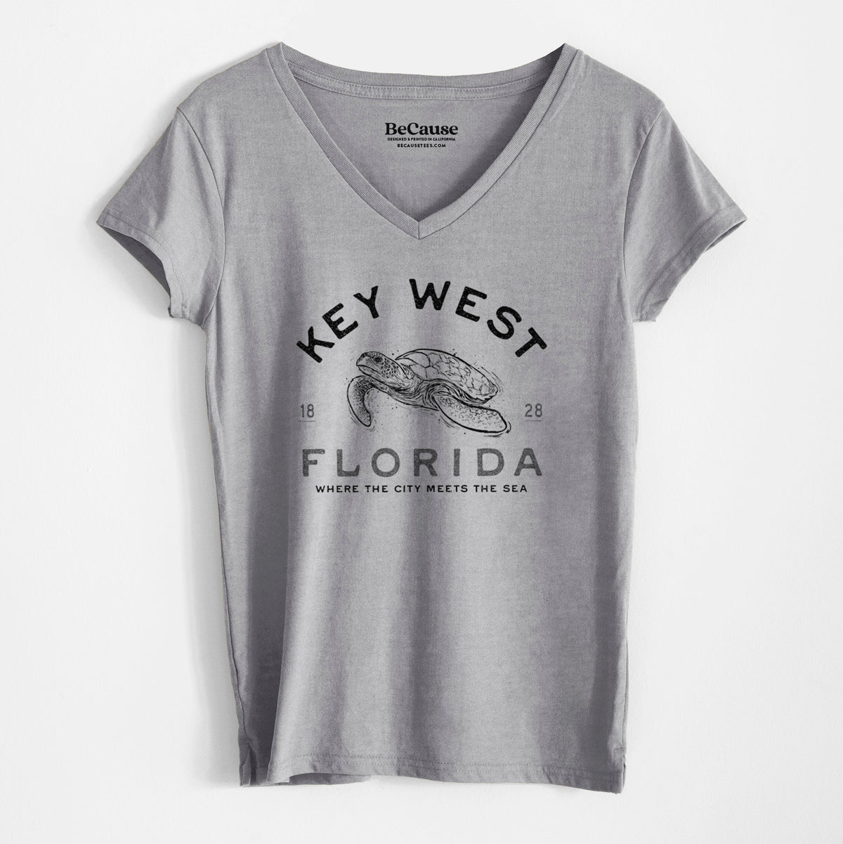 Key West Florida Sea Turtle - Women&#39;s 100% Recycled V-neck