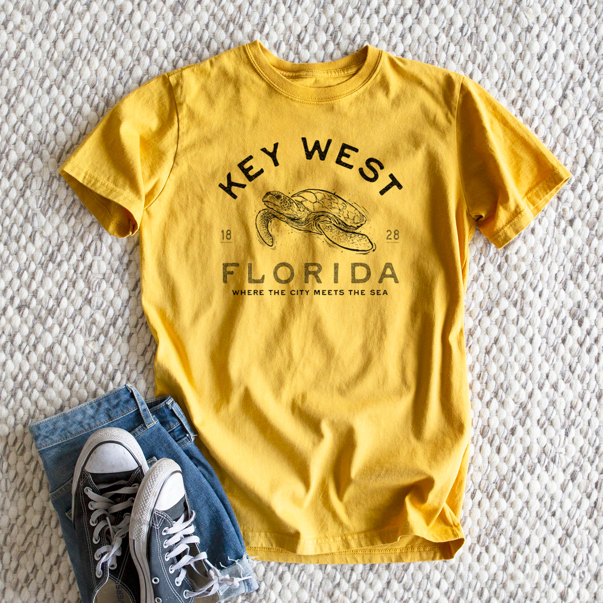 Key West Florida Sea Turtle - Heavyweight Men&#39;s 100% Organic Cotton Tee