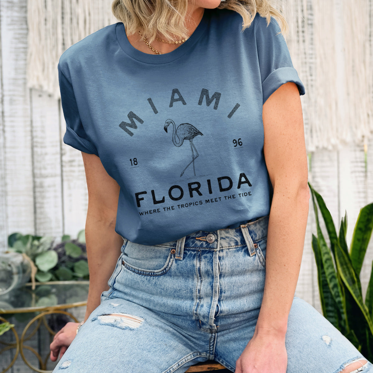 Miami Florida Flamingo - Lightweight 100% Cotton Unisex Crewneck