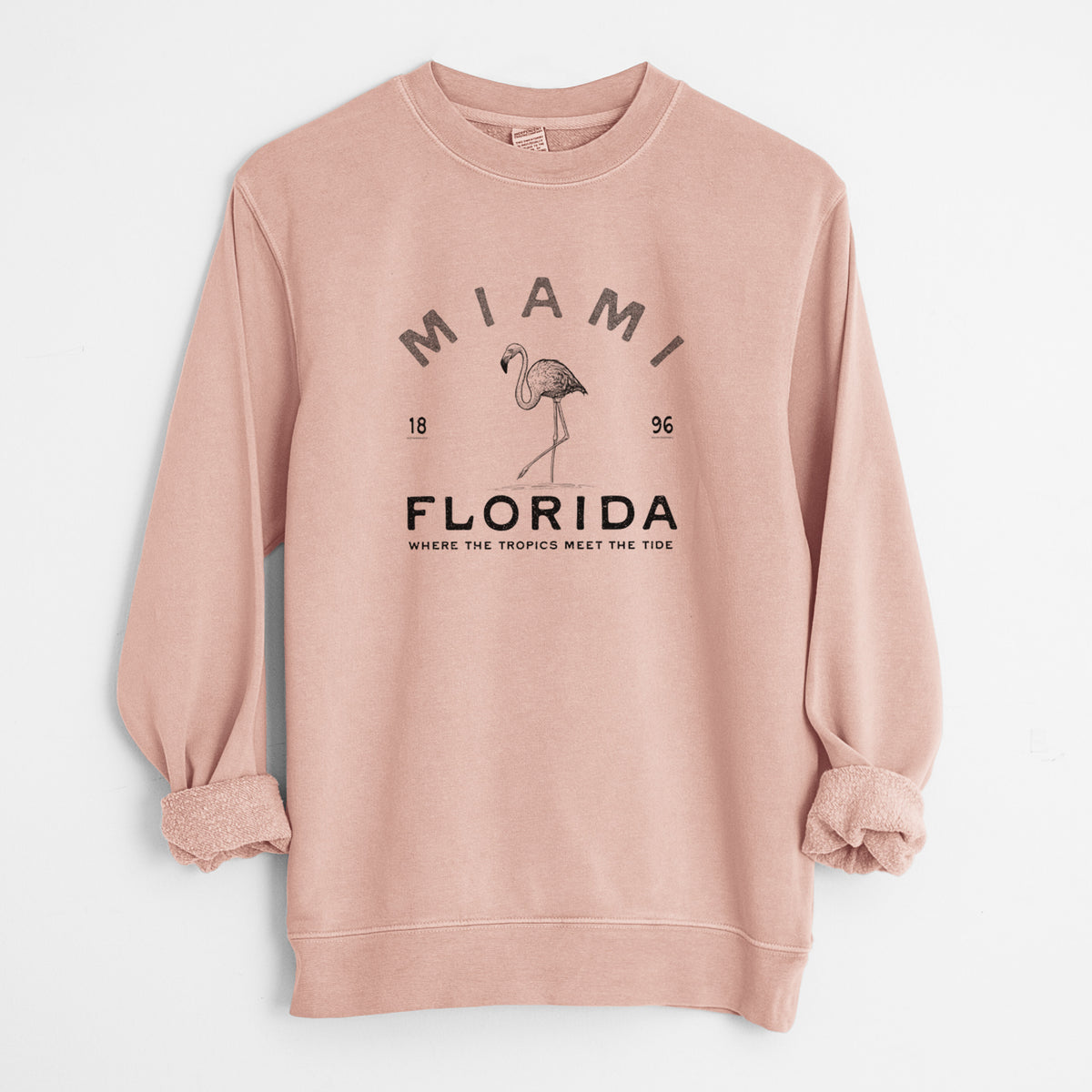 Miami Florida Flamingo - Unisex Pigment Dyed Crew Sweatshirt