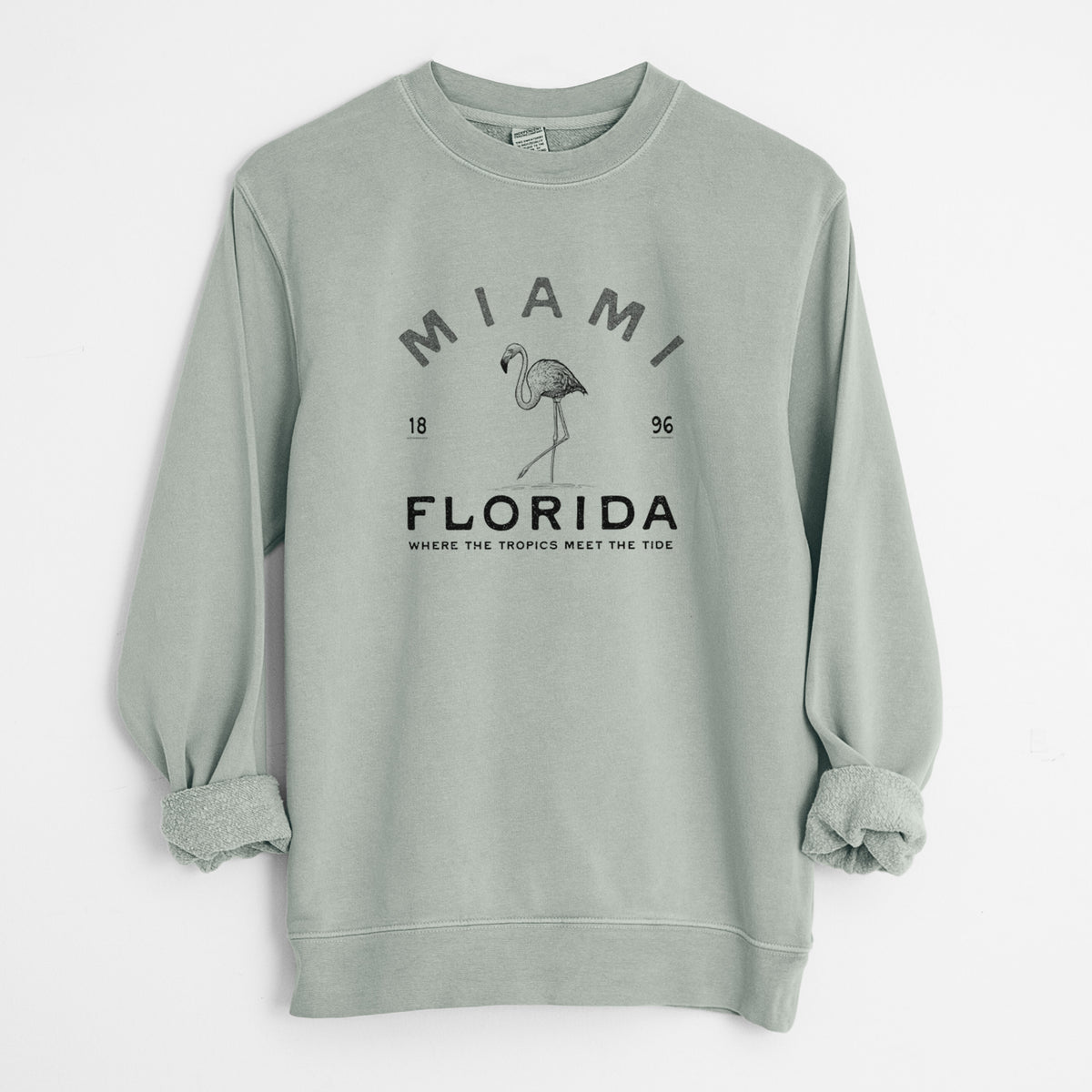 Miami Florida Flamingo - Unisex Pigment Dyed Crew Sweatshirt