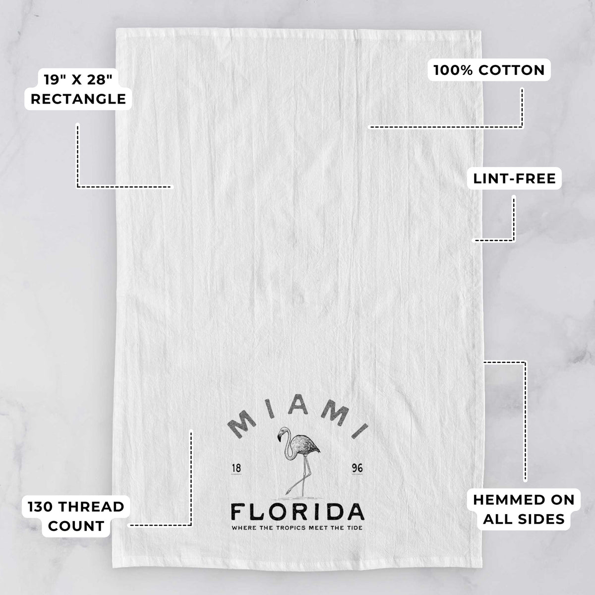 Miami Florida Flamingo Tea Towel