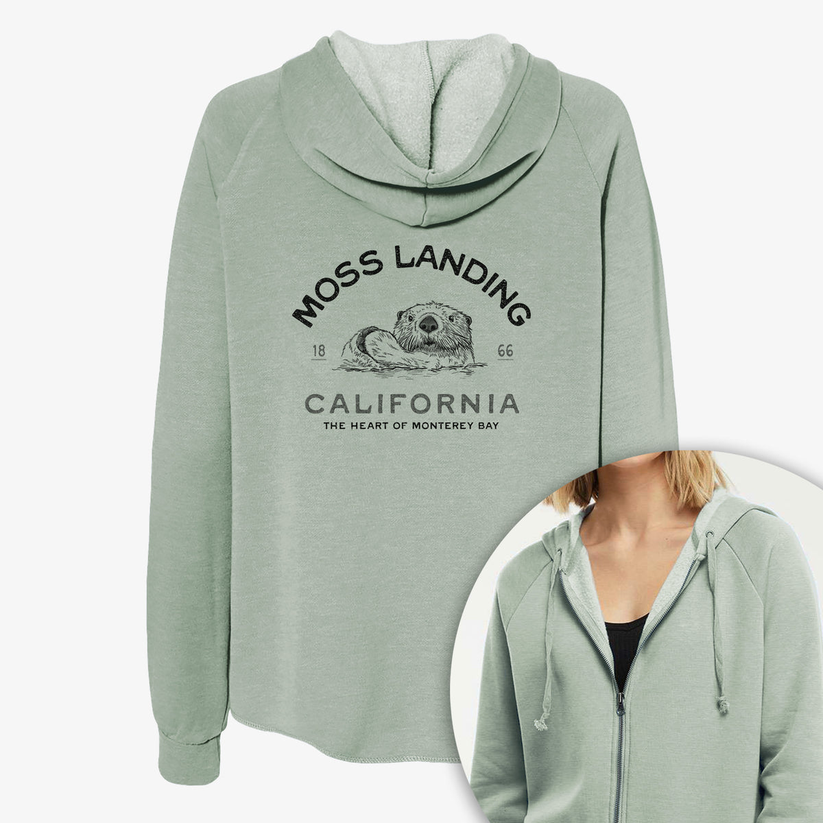 Moss Landing California - Sea Otter - Women's Cali Wave Zip-Up Sweatshirt