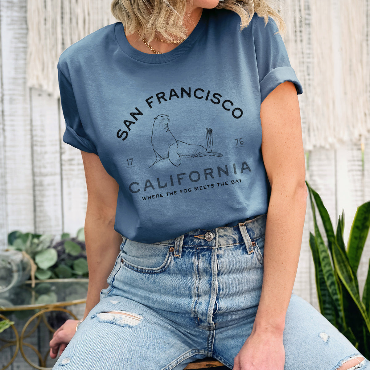 San Francisco California - Sea Lion - Lightweight 100% Cotton Unisex Crewneck