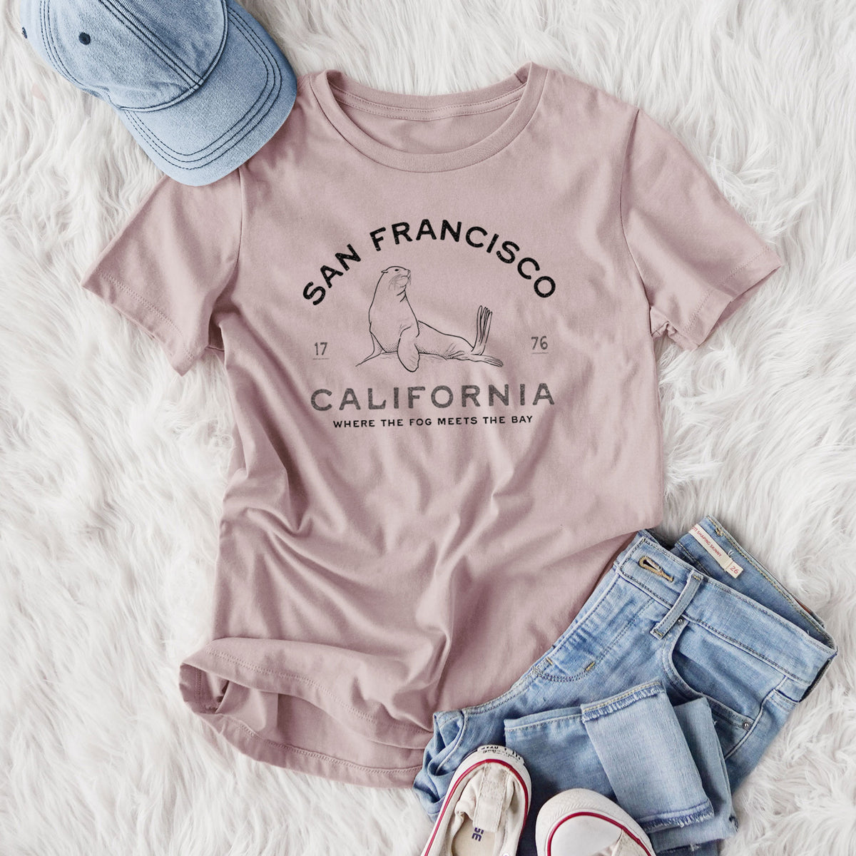 San Francisco California - Sea Lion - Women's Lightweight Relaxed Fit 100% Cotton Crewneck